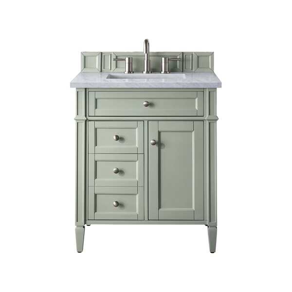 James Martin Vanities Brittany 30in Single Vanity, Sage Green w/ 3 CM Carrara Marble Top 650-V30-SGR-3CAR - main